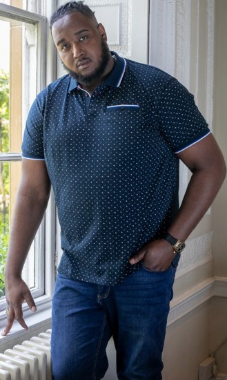 D555 OAKLEY AOP Jersey Polo With Jacquard Collar, Ribs And Chest Pocket Navy - Koszulki polo - Koszulki Polo 2XL-8XL