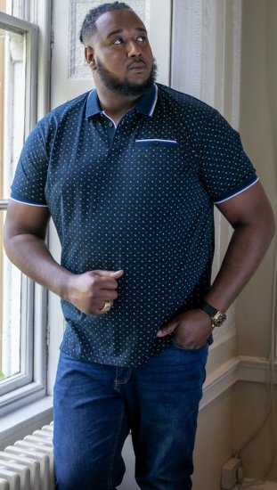 D555 OAKLEY AOP Jersey Polo With Jacquard Collar, Ribs And Chest Pocket Navy - Koszulki polo - Koszulki Polo 2XL-8XL