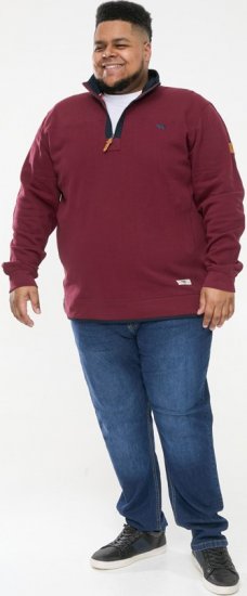 D555 HIRALDO Quarter Neck Pique Fleece Sweatshirt With Chest Embroidery Red - Bluzy & bluzy z kapturem - Bluzy & Bluzy z kapturem 2XL-12XL