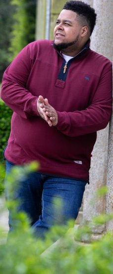 D555 HIRALDO Quarter Neck Pique Fleece Sweatshirt With Chest Embroidery Red - Bluzy & bluzy z kapturem - Bluzy & Bluzy z kapturem 2XL-12XL