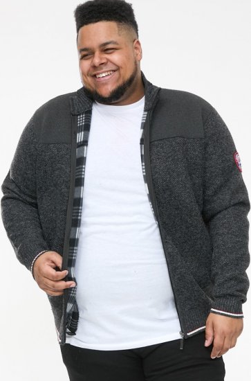 D555 ABERDARE Knitted Zip Through Sweater With Bonded Check Lining Charcoal Marl - Bluzy & bluzy z kapturem - Bluzy & Bluzy z kapturem 2XL-12XL