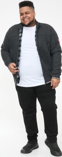 D555 ABERDARE Knitted Zip Through Sweater With Bonded Check Lining Charcoal Marl - Bluzy & bluzy z kapturem - Bluzy & Bluzy z kapturem 2XL-12XL