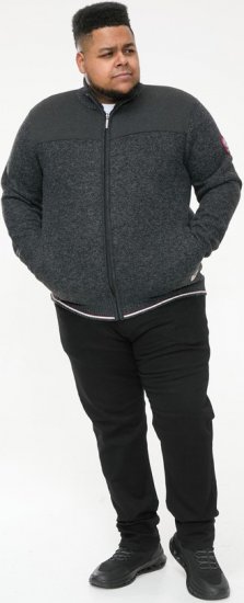 D555 ABERDARE Knitted Zip Through Sweater With Bonded Check Lining Charcoal Marl - Bluzy & bluzy z kapturem - Bluzy & Bluzy z kapturem 2XL-12XL