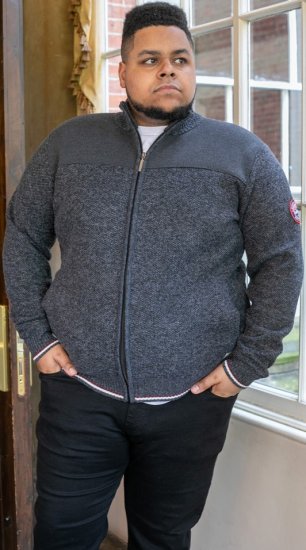 D555 ABERDARE Knitted Zip Through Sweater With Bonded Check Lining Charcoal Marl - Bluzy & bluzy z kapturem - Bluzy & Bluzy z kapturem 2XL-12XL