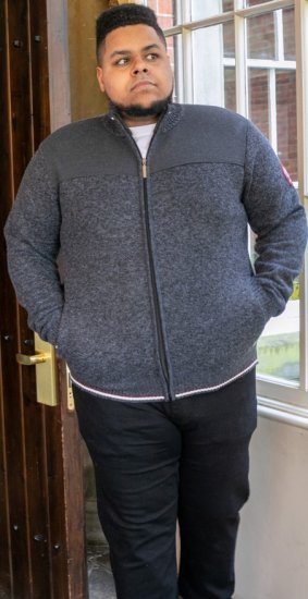 D555 ABERDARE Knitted Zip Through Sweater With Bonded Check Lining Charcoal Marl - Bluzy & bluzy z kapturem - Bluzy & Bluzy z kapturem 2XL-12XL
