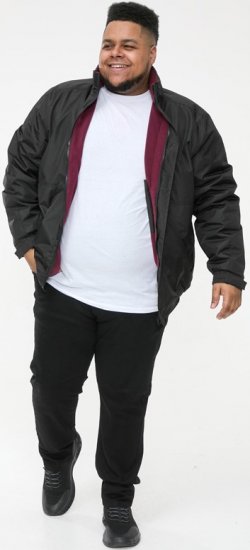 D555 Rudy Showerproof Fleece Lined Jacket With Packaway Hood - Black - Kurtki Męskie Duże Rozmiary - Kurtki Duże rozmiary 2XL-8XL