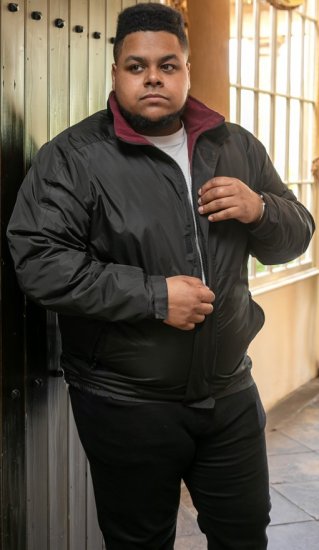 D555 Rudy Showerproof Fleece Lined Jacket With Packaway Hood - Black - Kurtki Męskie Duże Rozmiary - Kurtki Duże rozmiary 2XL-8XL