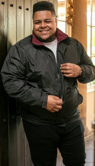 D555 Rudy Showerproof Fleece Lined Jacket With Packaway Hood - Black - Kurtki Męskie Duże Rozmiary - Kurtki Duże rozmiary 2XL-8XL