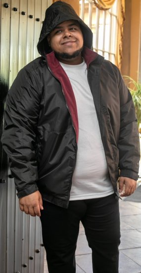 D555 Rudy Showerproof Fleece Lined Jacket With Packaway Hood - Black - Kurtki Męskie Duże Rozmiary - Kurtki Duże rozmiary 2XL-8XL
