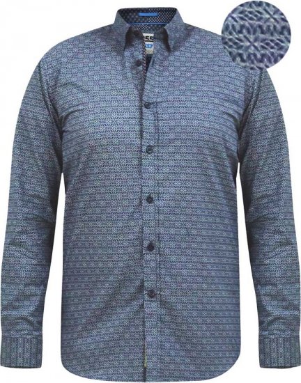 D555 MANGALA Geometric AOP Long Sleeve Shirt With Concealed Button Down Collar Navy - Koszule - Koszule 2XL-10XL