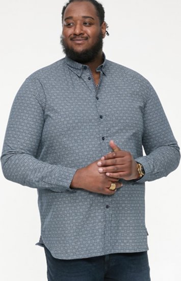 D555 MANGALA Geometric AOP Long Sleeve Shirt With Concealed Button Down Collar Navy - Koszule - Koszule 2XL-10XL