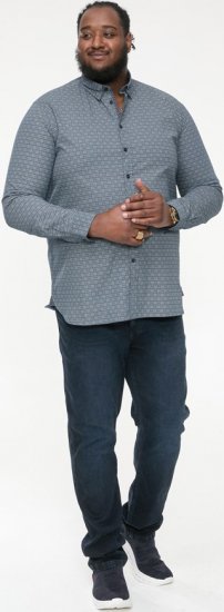 D555 MANGALA Geometric AOP Long Sleeve Shirt With Concealed Button Down Collar Navy - Koszule - Koszule 2XL-10XL