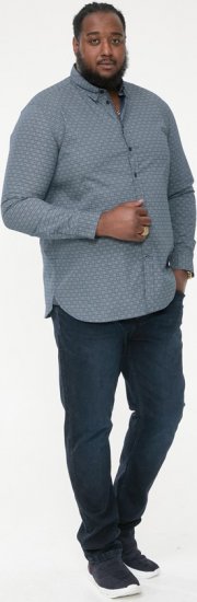 D555 MANGALA Geometric AOP Long Sleeve Shirt With Concealed Button Down Collar Navy - Koszule - Koszule 2XL-10XL