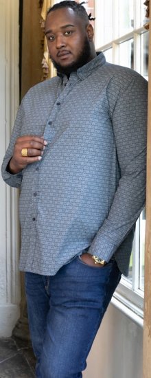 D555 MANGALA Geometric AOP Long Sleeve Shirt With Concealed Button Down Collar Navy - Koszule - Koszule 2XL-10XL