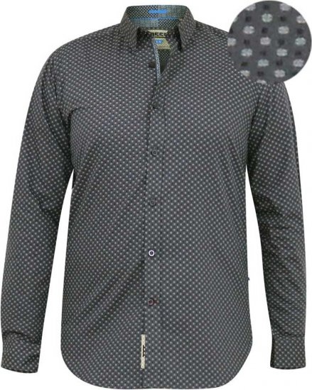 D555 KEATON Micro AOP Long Sleeve Shirt With Concealed Button Down Collar Grey - Koszule - Koszule 2XL-10XL