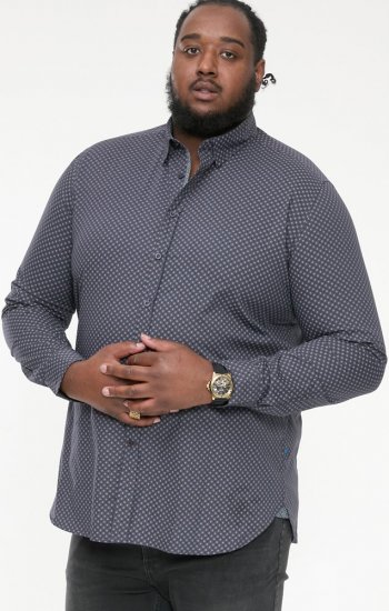 D555 KEATON Micro AOP Long Sleeve Shirt With Concealed Button Down Collar Grey - Koszule - Koszule 2XL-10XL