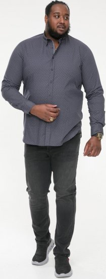 D555 KEATON Micro AOP Long Sleeve Shirt With Concealed Button Down Collar Grey - Koszule - Koszule 2XL-10XL