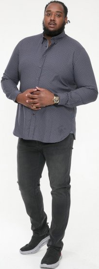 D555 KEATON Micro AOP Long Sleeve Shirt With Concealed Button Down Collar Grey - Koszule - Koszule 2XL-10XL