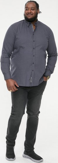 D555 KEATON Micro AOP Long Sleeve Shirt With Concealed Button Down Collar Grey - Koszule - Koszule 2XL-10XL