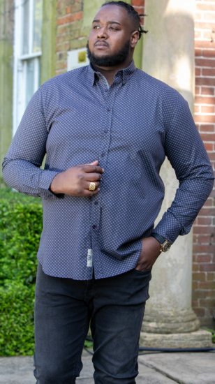 D555 KEATON Micro AOP Long Sleeve Shirt With Concealed Button Down Collar Grey - Koszule - Koszule 2XL-10XL