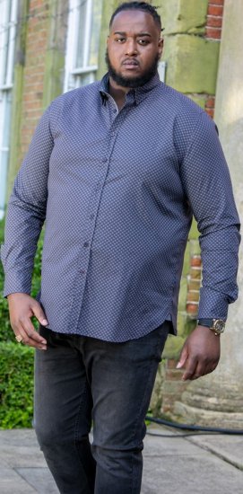 D555 KEATON Micro AOP Long Sleeve Shirt With Concealed Button Down Collar Grey - Koszule - Koszule 2XL-10XL