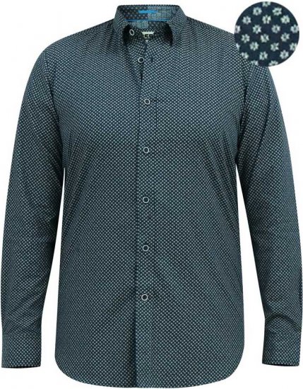 D555 MORGAN Micro AOP Long Sleeve Shirt With Concealed Button Down Collar Navy - Koszule - Koszule 2XL-10XL
