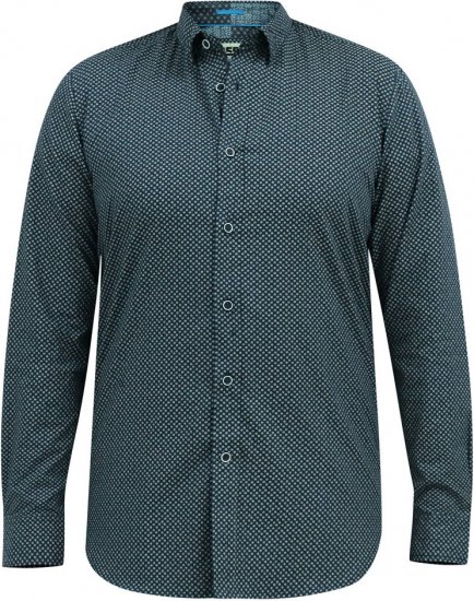 D555 MORGAN Micro AOP Long Sleeve Shirt With Concealed Button Down Collar Navy - Koszule - Koszule 2XL-10XL