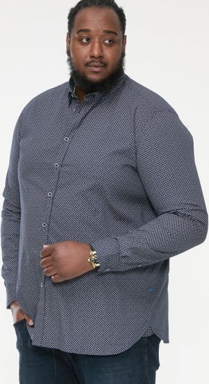D555 MORGAN Micro AOP Long Sleeve Shirt With Concealed Button Down Collar Navy - Koszule - Koszule 2XL-10XL