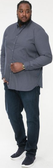 D555 MORGAN Micro AOP Long Sleeve Shirt With Concealed Button Down Collar Navy - Koszule - Koszule 2XL-10XL