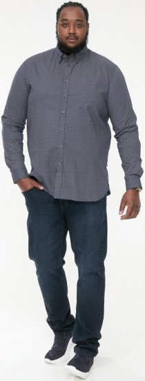 D555 MORGAN Micro AOP Long Sleeve Shirt With Concealed Button Down Collar Navy - Koszule - Koszule 2XL-10XL