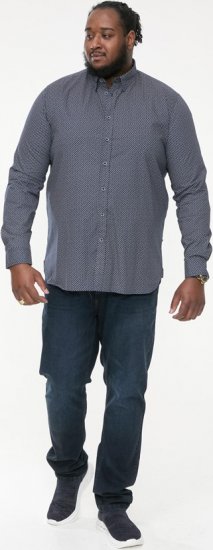 D555 MORGAN Micro AOP Long Sleeve Shirt With Concealed Button Down Collar Navy - Koszule - Koszule 2XL-10XL