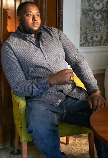 D555 MORGAN Micro AOP Long Sleeve Shirt With Concealed Button Down Collar Navy - Koszule - Koszule 2XL-10XL