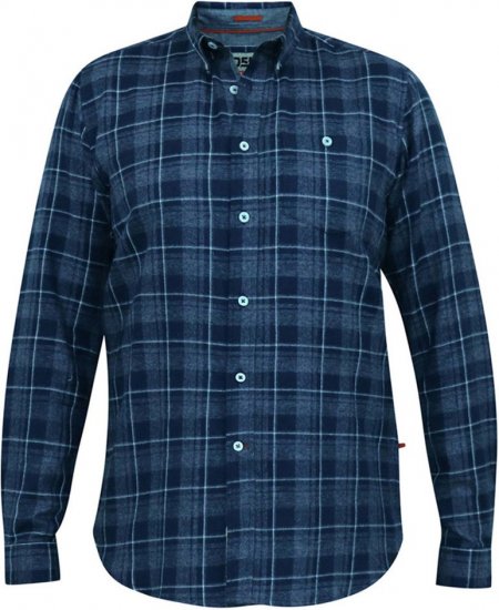 D555 SONNY Navy Check Long Sleeve Shirt With Chest Patch Pocket & Button Down Collar Navy Check - Koszule - Koszule 2XL-10XL