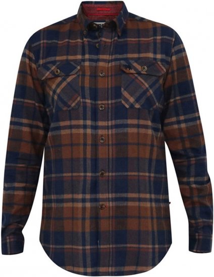 D555 SHERLOCK Check Overshirt With Two Patch Pockets & Button Down Collar Navy - Koszule - Koszule 2XL-10XL