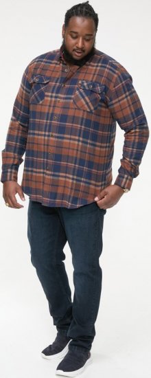 D555 SHERLOCK Check Overshirt With Two Patch Pockets & Button Down Collar Navy - Koszule - Koszule 2XL-10XL