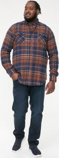 D555 SHERLOCK Check Overshirt With Two Patch Pockets & Button Down Collar Navy - Koszule - Koszule 2XL-10XL
