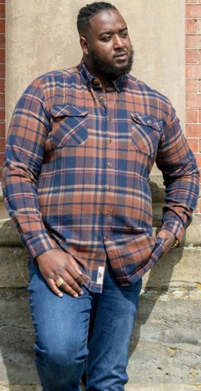 D555 SHERLOCK Check Overshirt With Two Patch Pockets & Button Down Collar Navy - Koszule - Koszule 2XL-10XL