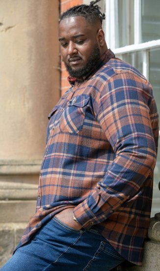 D555 SHERLOCK Check Overshirt With Two Patch Pockets & Button Down Collar Navy - Koszule - Koszule 2XL-10XL