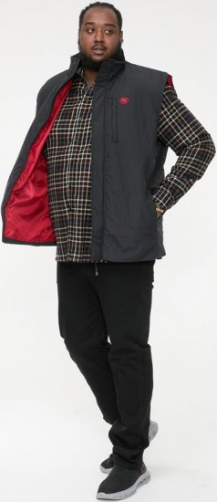 D555 FELIPE Zip Through Padded Gilet With Contrast Colour Lining And Rubber Badge Black - Kurtki Męskie Duże Rozmiary - Kurtki Duże rozmiary 2XL-8XL