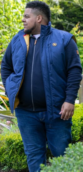 D555 FELIPE Zip Through Padded Gilet With Contrast Colour Lining And Rubber Badge Navy - Kurtki Męskie Duże Rozmiary - Kurtki Duże rozmiary 2XL-8XL