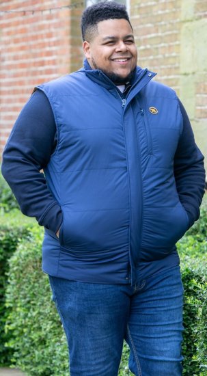 D555 FELIPE Zip Through Padded Gilet With Contrast Colour Lining And Rubber Badge Navy - Kurtki Męskie Duże Rozmiary - Kurtki Duże rozmiary 2XL-8XL