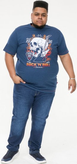 D555 NEAL Skull With Flames Printed Crew Neck T-Shirt Navy/Blue Twist - Koszulki - T-shirty meskie Duże Rozmiary - 2XL-14XL