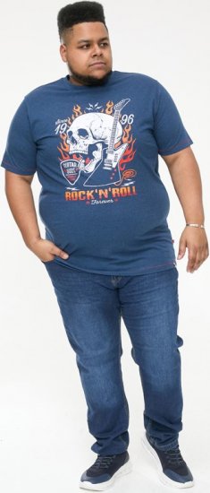 D555 NEAL Skull With Flames Printed Crew Neck T-Shirt Navy/Blue Twist - Koszulki - T-shirty meskie Duże Rozmiary - 2XL-14XL