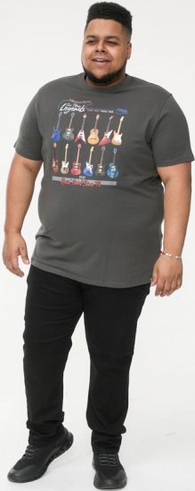 D555 JAIDEN Legends Guitar Printed Crew Neck T-Shirt Khaki - Koszulki - T-shirty meskie Duże Rozmiary - 2XL-14XL
