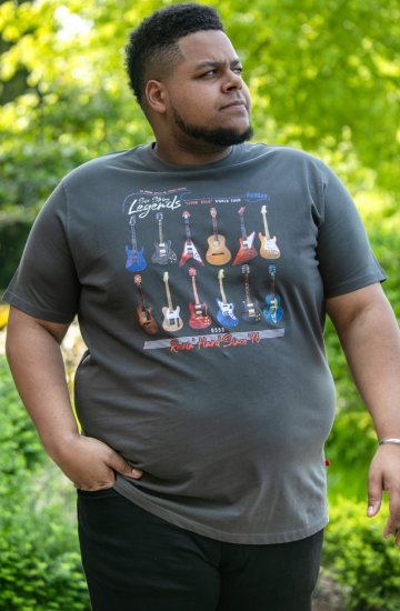 D555 JAIDEN Legends Guitar Printed Crew Neck T-Shirt Khaki - Koszulki - T-shirty meskie Duże Rozmiary - 2XL-14XL