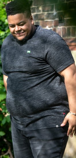 D555 ORSTON Reno Fabric Crew Neck T-Shirt With Chest Embroidery Black Reno - Koszulki - T-shirty meskie Duże Rozmiary - 2XL-14XL