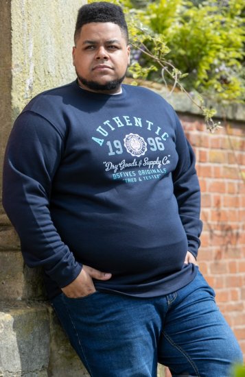 D555 KEYWORTH Authentic Printed Crew Neck Sweatshirt Navy - Bluzy & bluzy z kapturem - Bluzy & Bluzy z kapturem 2XL-12XL