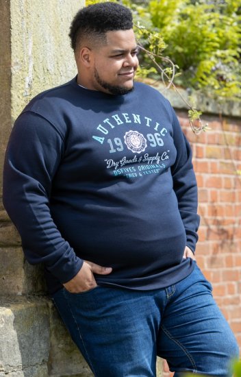 D555 KEYWORTH Authentic Printed Crew Neck Sweatshirt Navy - Bluzy & bluzy z kapturem - Bluzy & Bluzy z kapturem 2XL-12XL