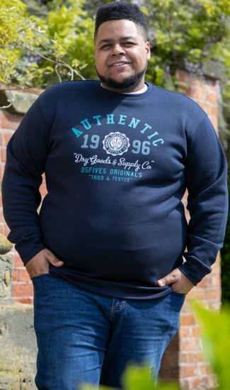 D555 KEYWORTH Authentic Printed Crew Neck Sweatshirt Navy - Bluzy & bluzy z kapturem - Bluzy & Bluzy z kapturem 2XL-12XL