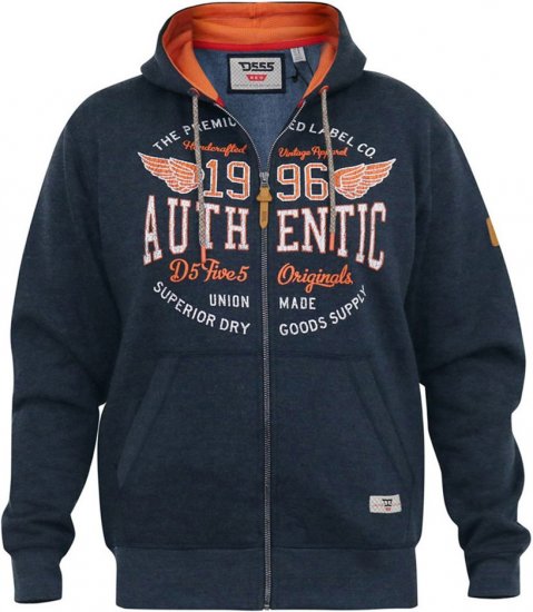 D555 HAMILTON Full Zip Hoody With Authentic 1996 Chest Print Denim - Bluzy & bluzy z kapturem - Bluzy & Bluzy z kapturem 2XL-12XL